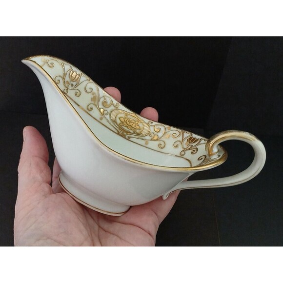 Noritake Japan Hand Painted Embossed Gold Japanese Gravy Boat-Bowl-Salt & Pepper - Picture 6 of 16